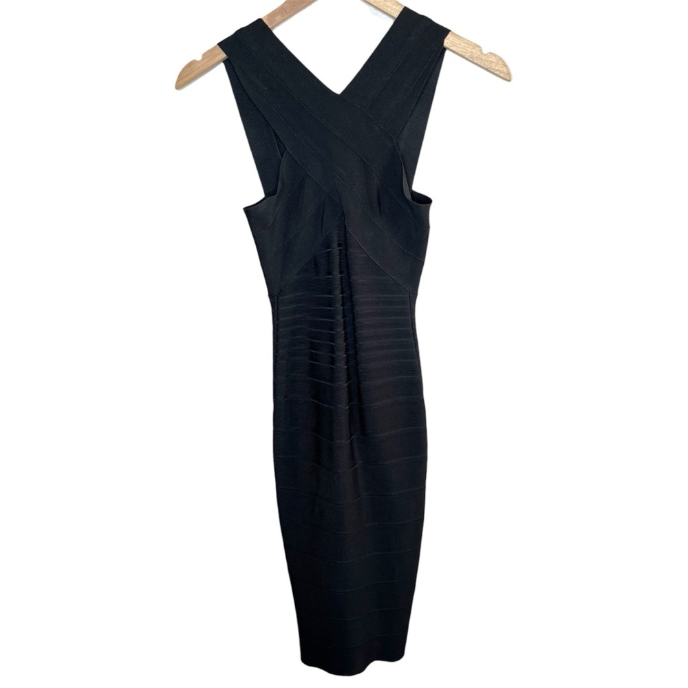 Herve Leger Stella Black Bandage Bodycon Midi Dress XXS Sleeveless
